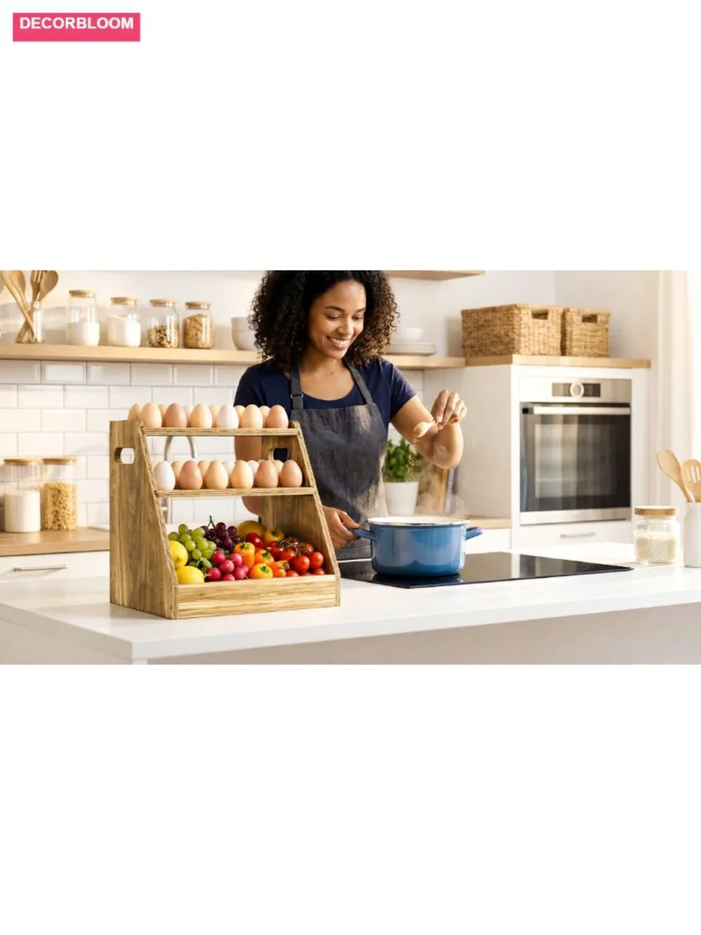 3-Tier Wooden Egg Holder Countertop Basket Holds 80 Eggs Farmhouse Kitchen